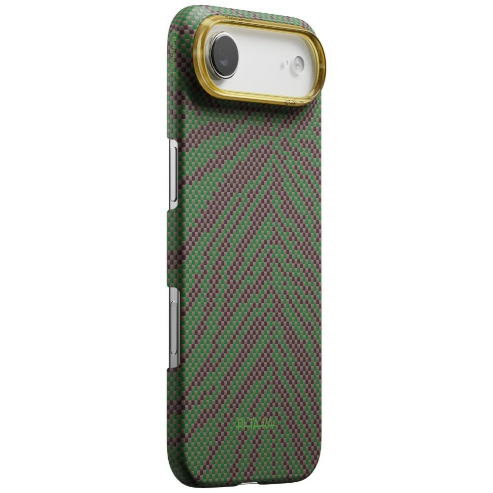 Etui aramidowe Pitaka Edge Case do MagSafe, do iPhone Air, zielono-bordowe ze wzorem