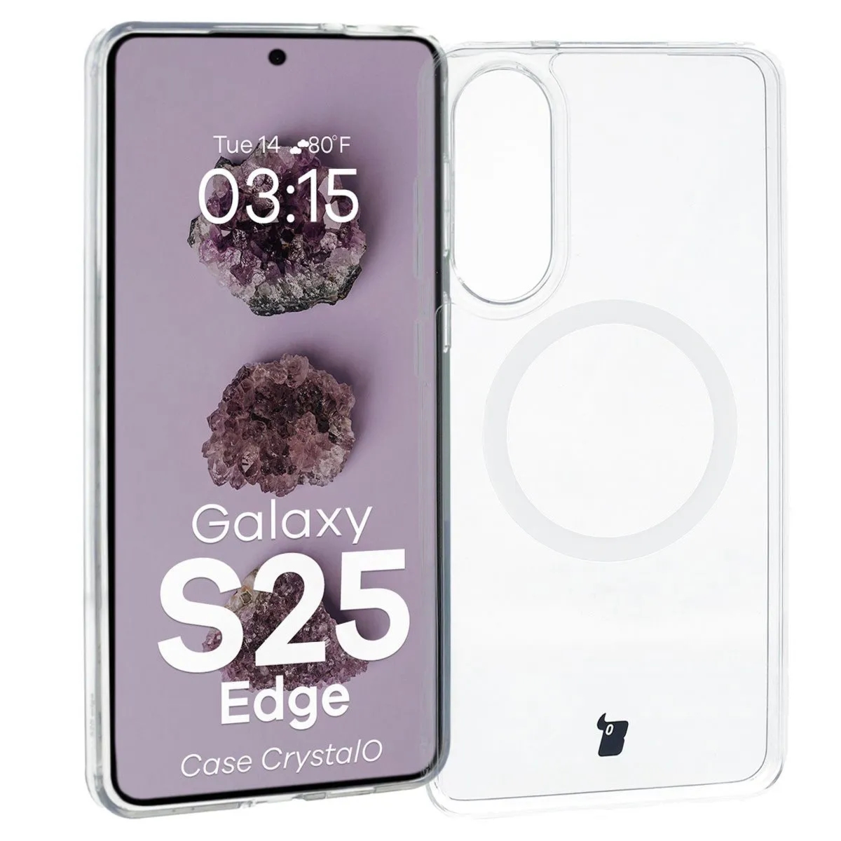Etui z pierścieniem magnetycznym Bizon Case CrystalO do Galaxy S25 Edge, przezroczyste