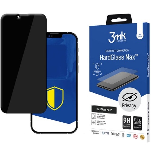 Image of Szkło 3mk HardGlass Max Privacy do iPhone 13/13 Pro/14, czarne