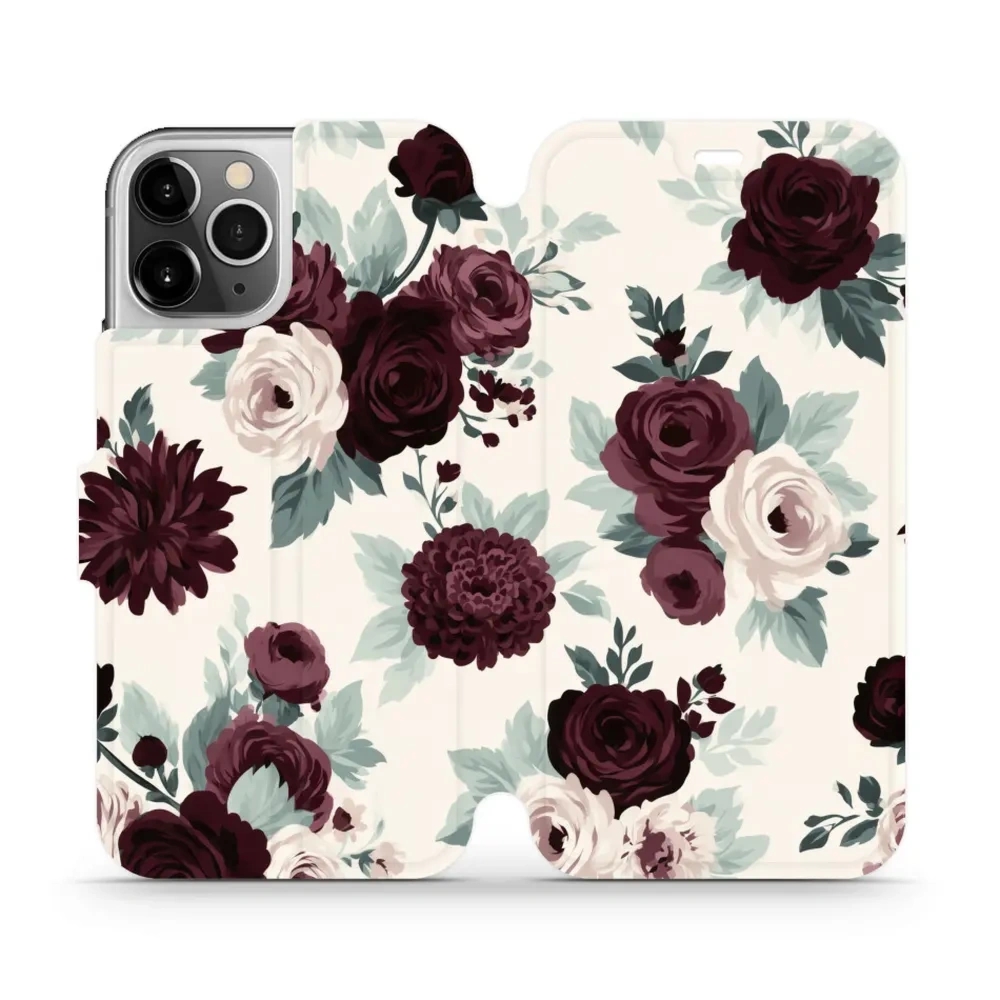 Etui z klapką do iPhone 12 Pro, Mobiwear Book, róże z szałwią na kremie