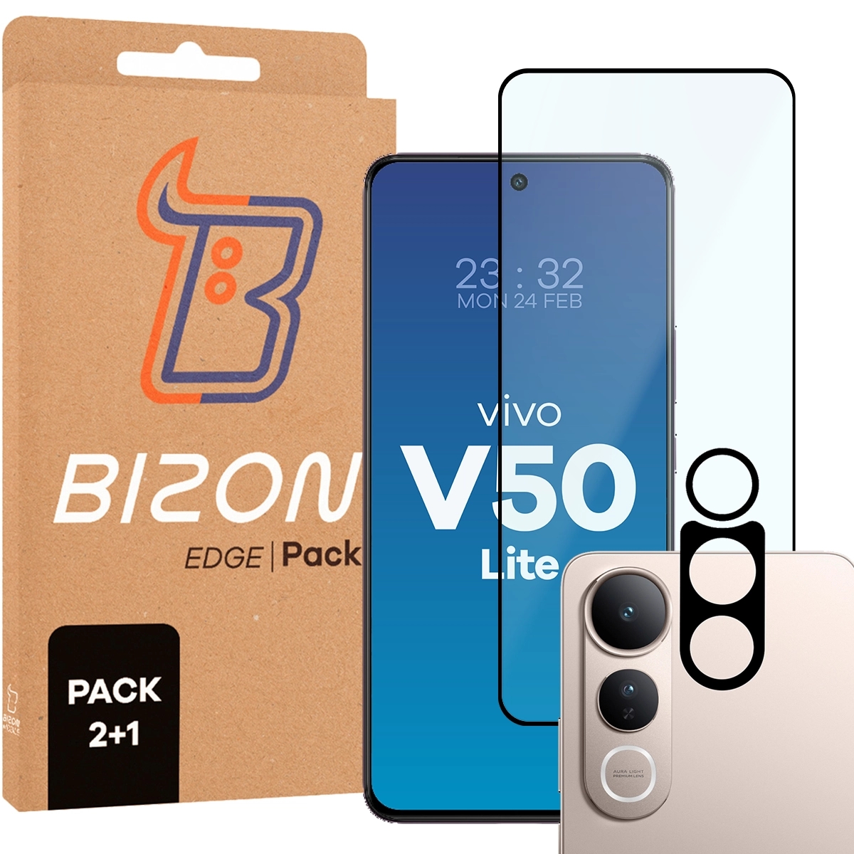 Image of 2x Szkło + szybka na aparat Bizon Edge 2 Pack do Vivo V50 Lite 4G / 5G