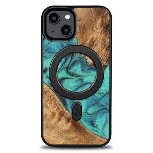 Image of Drewniane etui Bewood do iPhone 15, Turquoise MagSafe