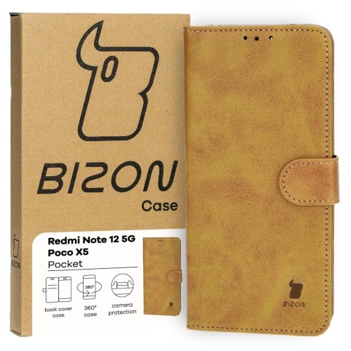 Image of Etui z klapką Bizon Case Pocket do Xiaomi Redmi Note 12 5G / Xiaomi Poco X5, brązowe