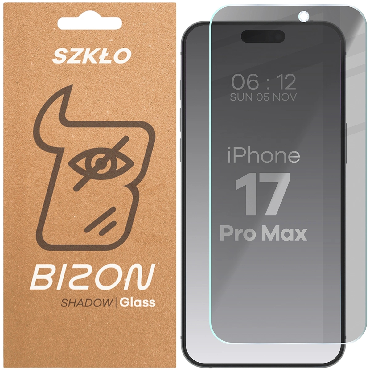 Prywatyzujące szkło hartowane Bizon Glass Clear Shadow do iPhone 17 Pro Max, przyciemniane