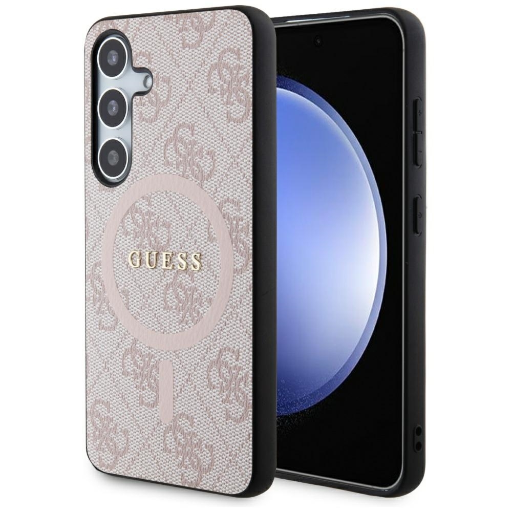 OUTLET: Etui Guess Hardcase 4G Leather Metal Logo MagSafe do Galaxy S24, różowe