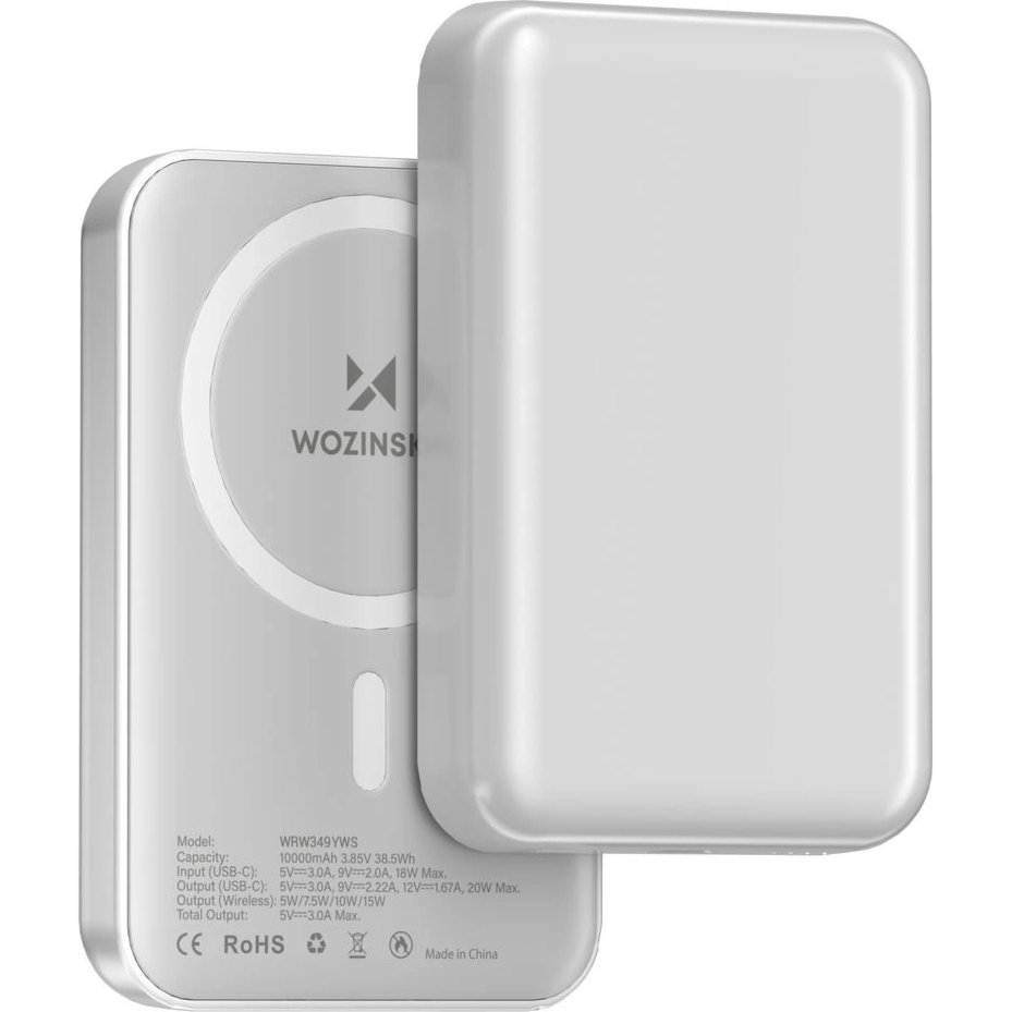 Powerbank z ładowaniem indukcyjnym 10000mAh 15W, Wozinsky WRW349YWS, biały