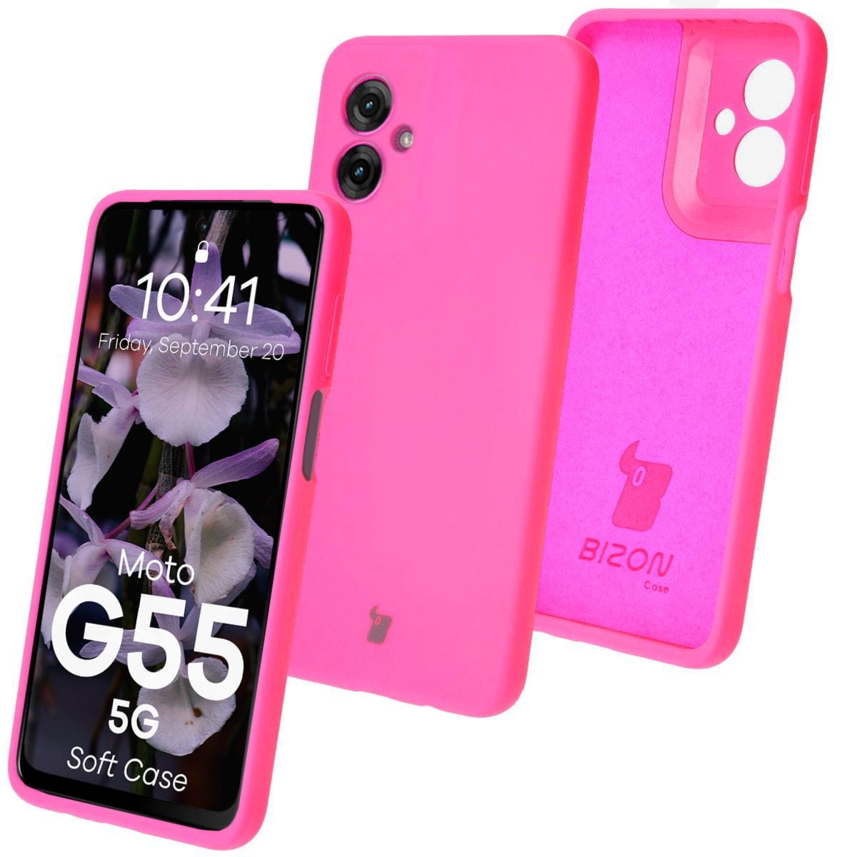 Silikonowe etui Bizon Soft Case do Motorola Moto G55 5G, neonowo-różowe