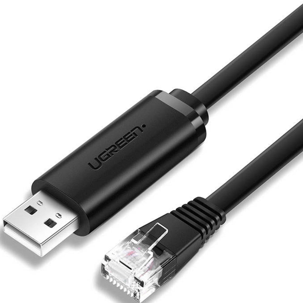Kabel konsolowy płaski Ugreen CM204 USB-A 2.0 do Ethernet RJ45, 3 m, czarny