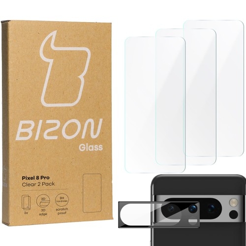 Image of 3x Szkło + szybka na aparat BIZON Clear 2 Pack do Pixel 8 Pro