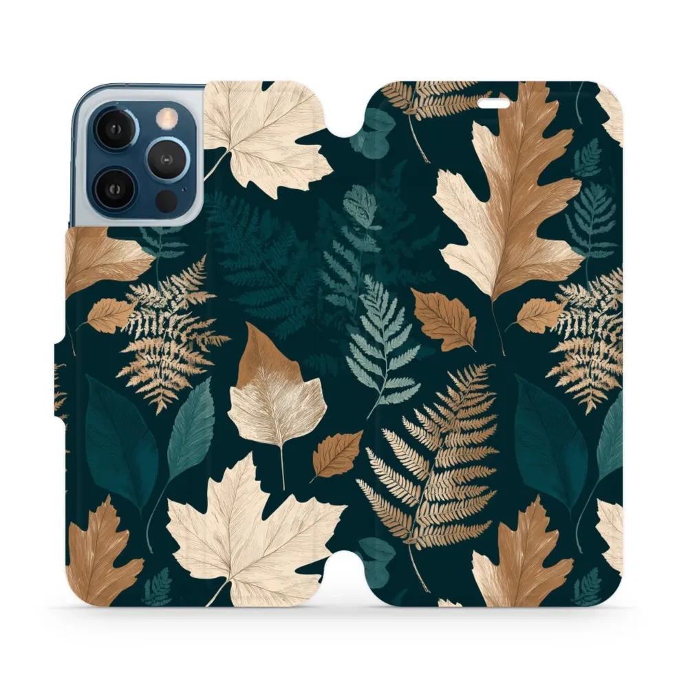 Etui z klapką do iPhone 12 Pro Max, Mobiwear Book, zielnik z liści i paproci