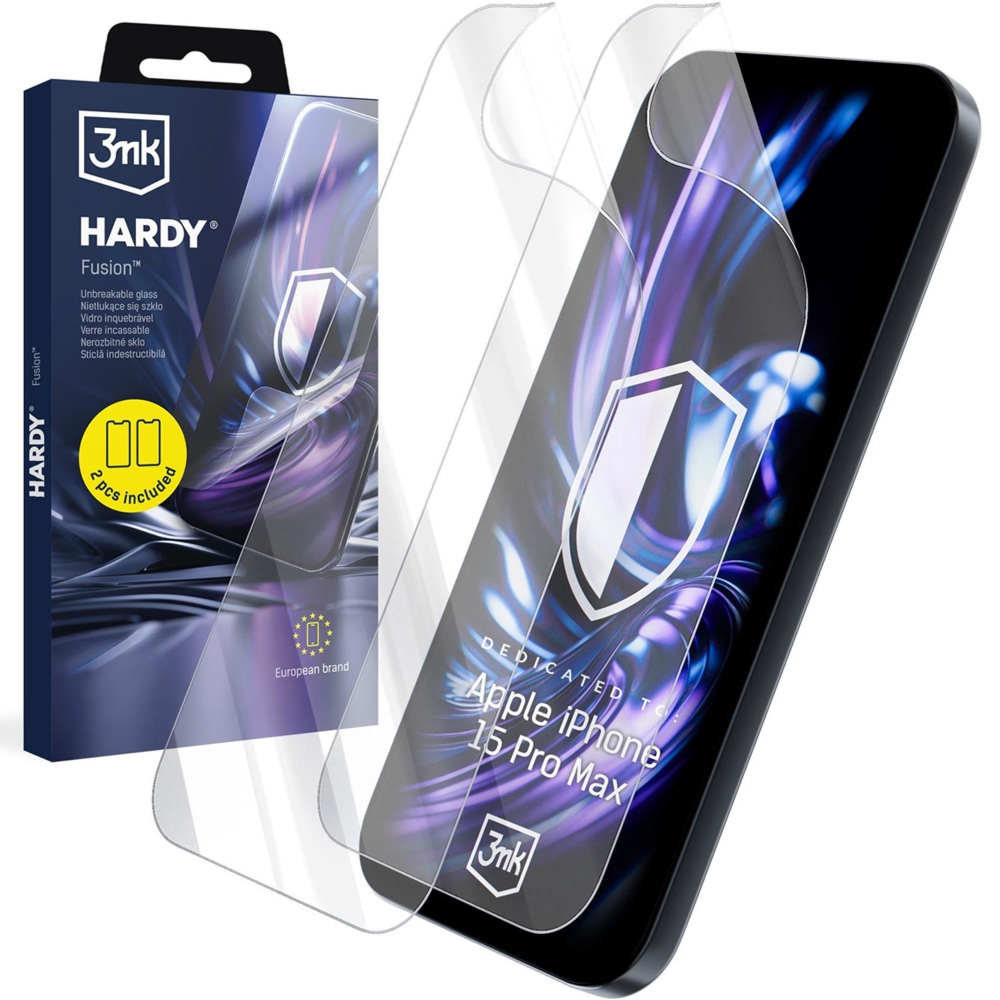 Szkło hybrydowe, 3mk Hardy Fusion do iPhone 15 Pro Max, 2 sztuki