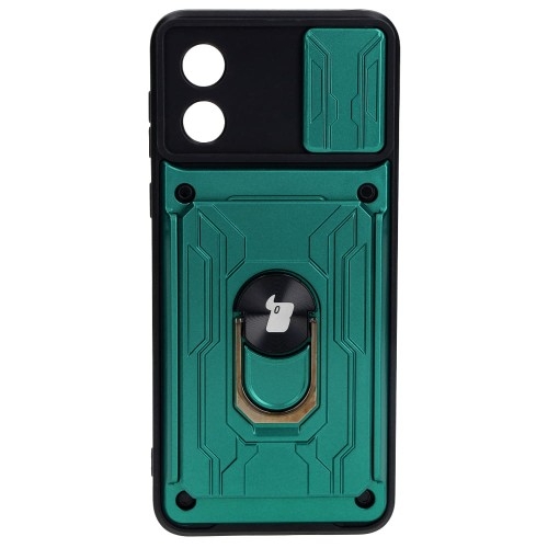 Image of Etui Bizon Case Camshield Card Slot Ring do Motorola Moto E13 5G, zielone