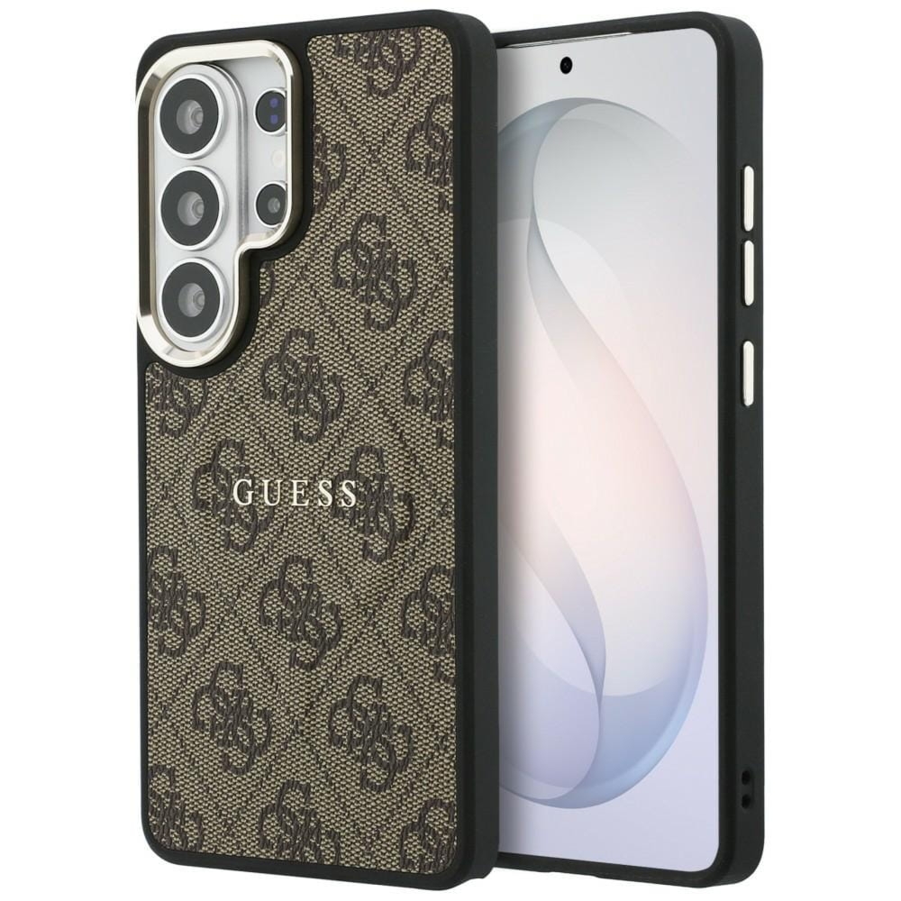 Etui Guess Hardcase Leather Logo MagSafe do Galaxy S26 Ultra, brązowe Classic Logo Guess