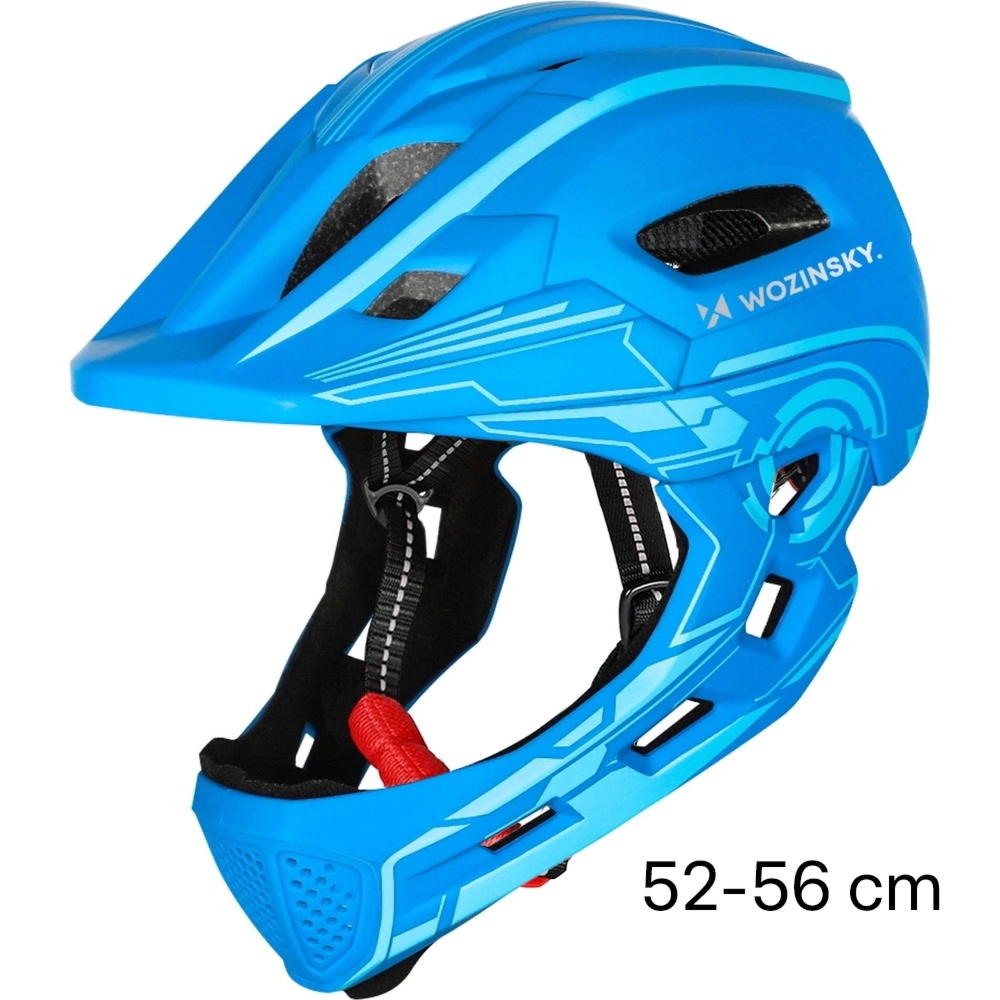 Kask rowerowy dziecięcy 52-56 cm fullface Wozinsky HT-27N z tylną lampką, niebieski