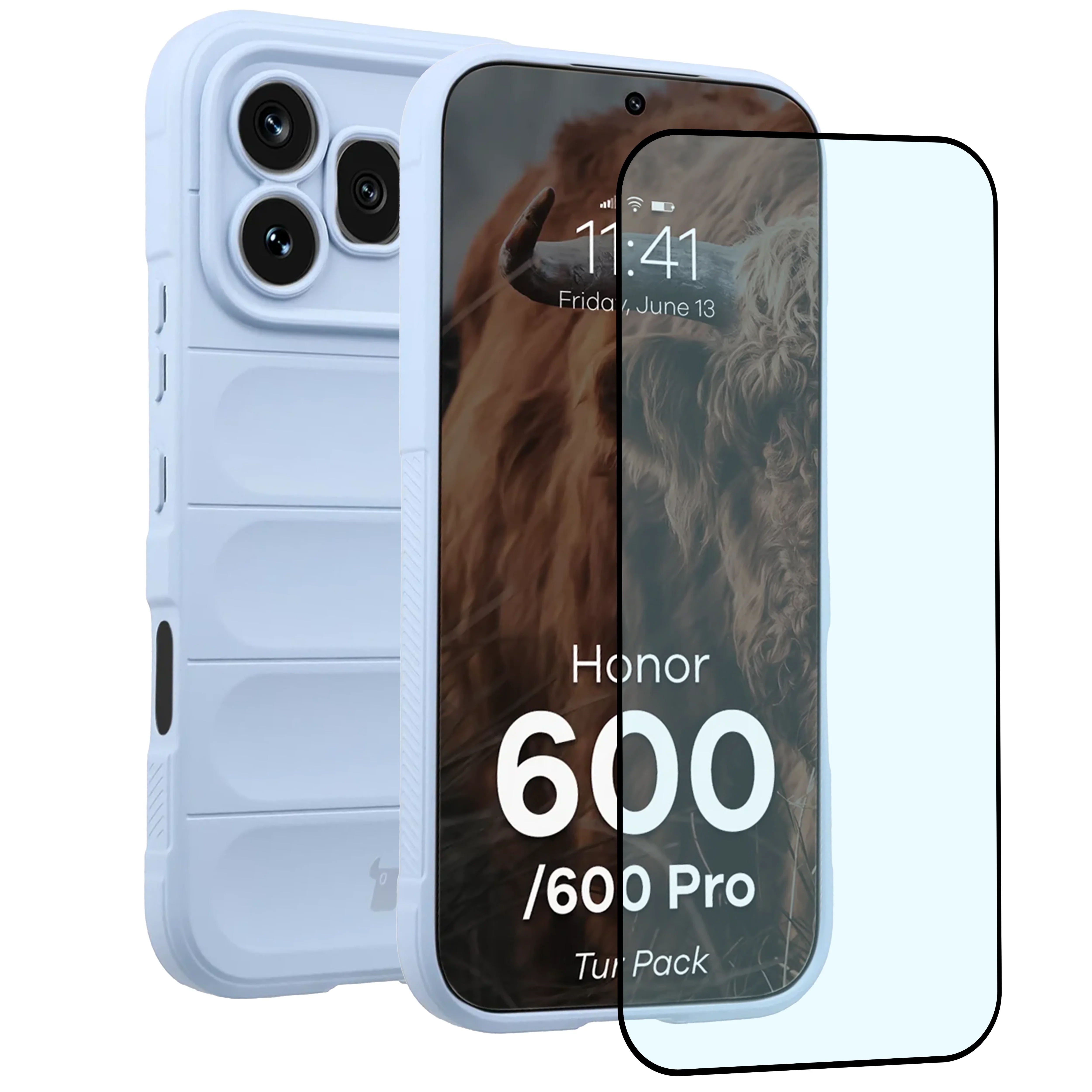 Pancerne etui + szkło hartowane Bizon Tur Pack do Honor 600 5G / 600 Pro 5G, jasnoniebieskie