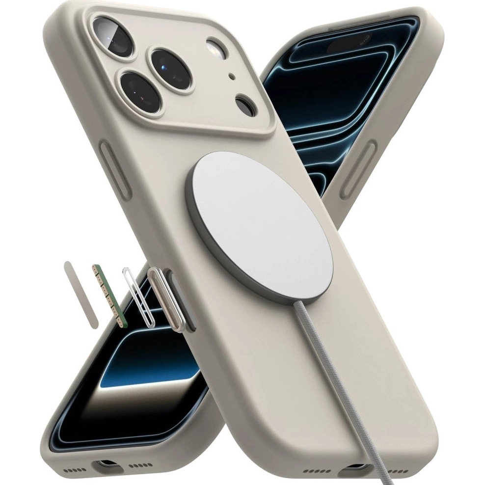 Etui Ringke Silicone Magnetic CC do MagSafe do iPhone 18 Pro / 17 Pro, beżowe
