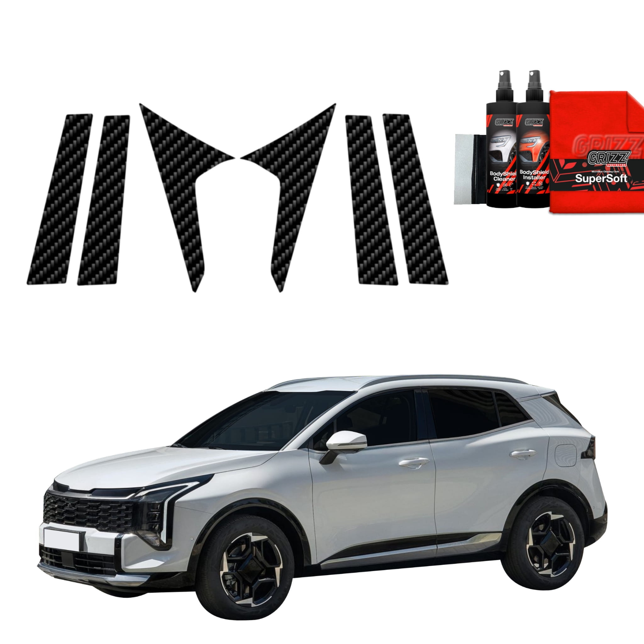 6w1 Folia karbonowa Grizz Protector na słupki do Kia Sportage 5 Facelift (2025-2026)