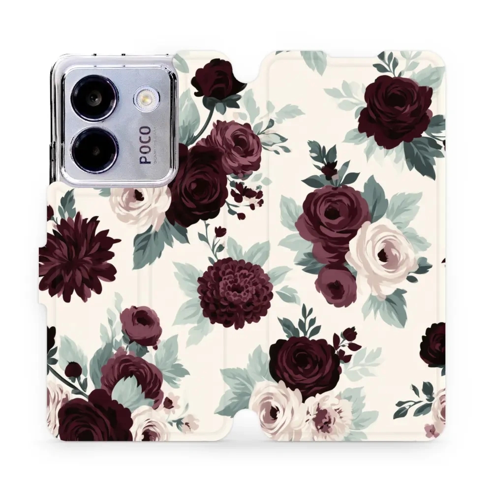Etui z klapką do Xiaomi POCO M7 Pro 5G, Mobiwear Book, róże z szałwią na kremie