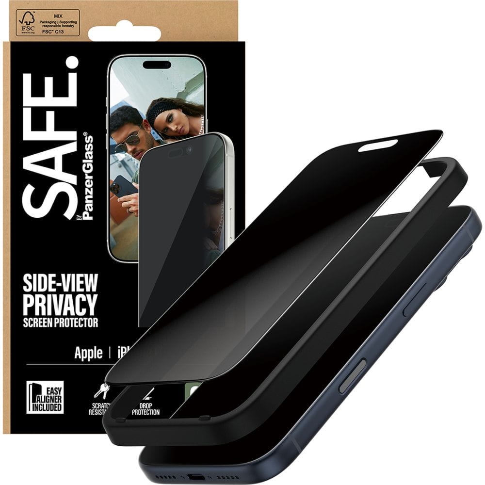 Szkło prywatyzujące z aplikatorem SAFE by PanzerGlass Ultra-Wide Fit Privacy + EasyAligner do iPhone 17 Pro