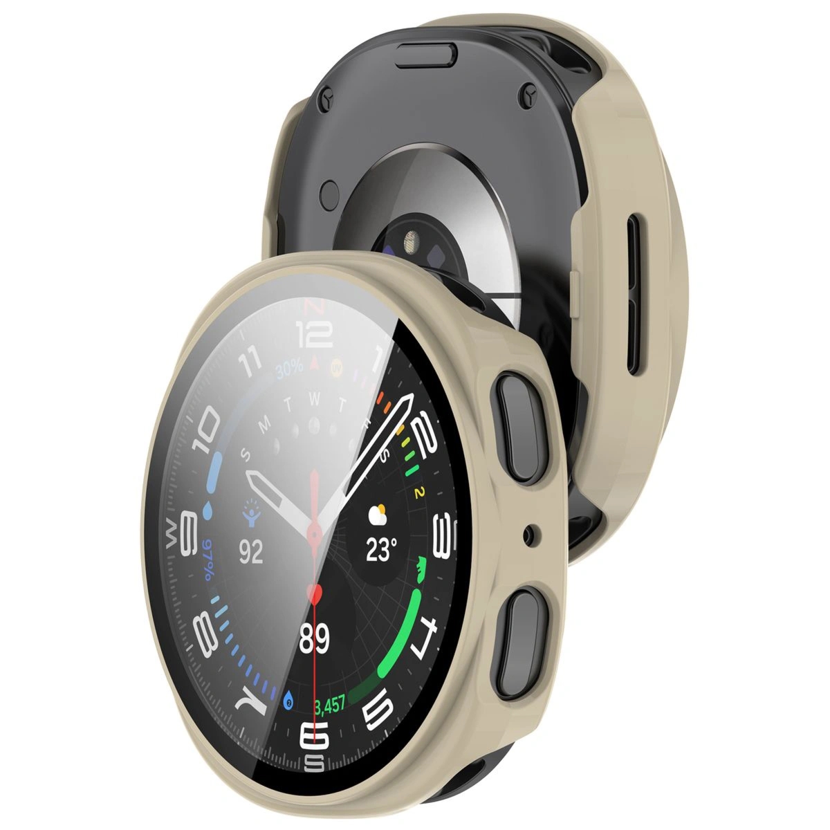 Etui ze szkłem do zegarka Bizon Case Watch Adamo do Galaxy Watch 8 40 mm, beżowe