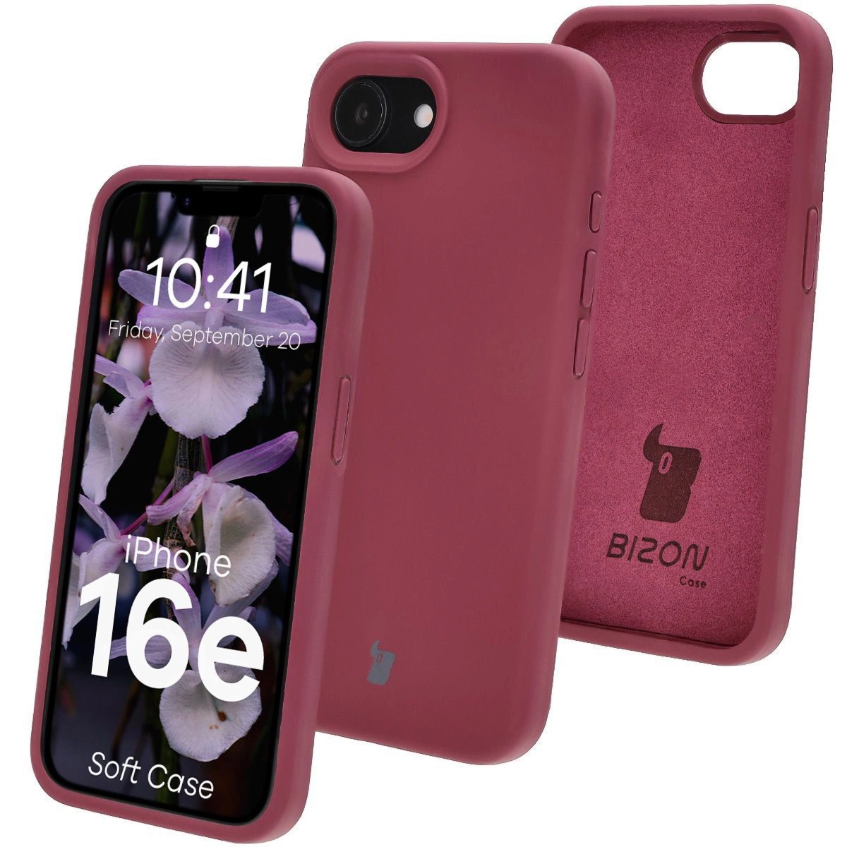 Silikonowe etui Bizon Soft Case do iPhone 17e / 16e, ciemnofioletowe