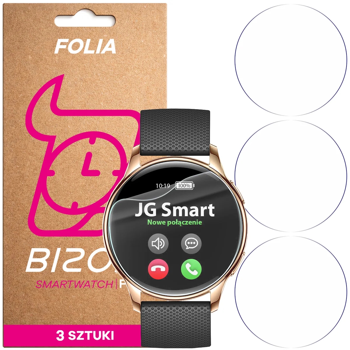 Folia ochronna na ekran zegarka Bizon Watch Film HydroFlex do JG Smart V11 / Y11, 3 sztuki