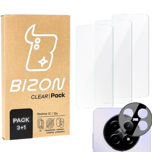 Image of 3x Szkło hartowane + szybka na aparat Bizon Clear 2 Pack do Realme 12 / 12x