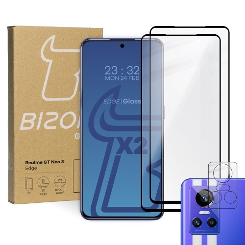 Image of Szkło hartowane Bizon Glass Edge - 2 sztuki + ochrona na obiektyw, Realme GT Neo 3