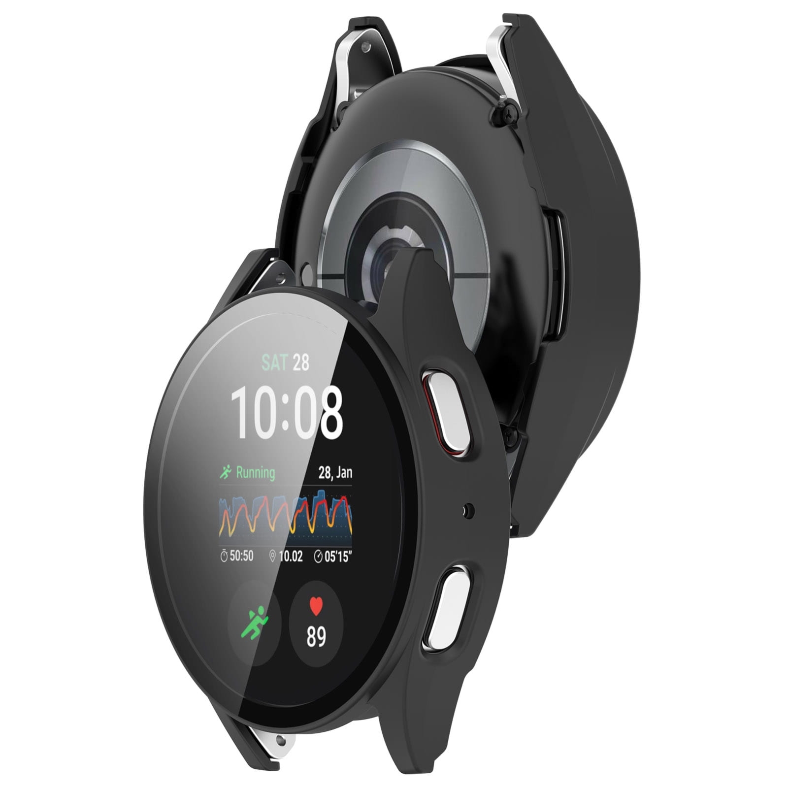 Etui ze szkłem do zegarka Bizon Case Watch Adamo do Galaxy Watch 7 40 mm, czarne matowe