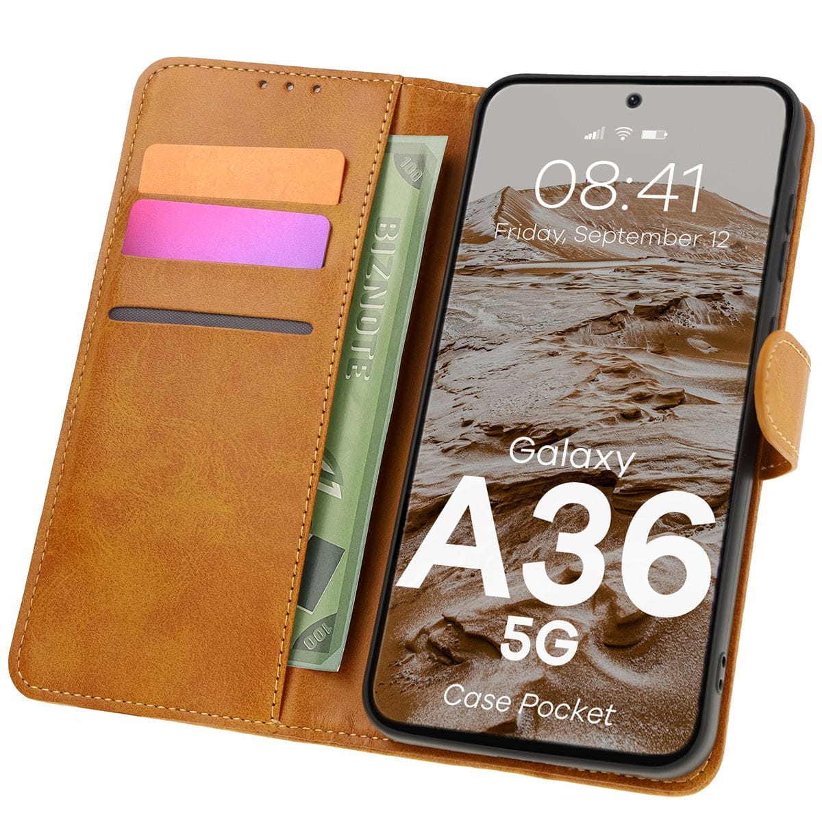 Image of Etui z klapką Bizon Case Pocket do Galaxy A36 5G, brązowe