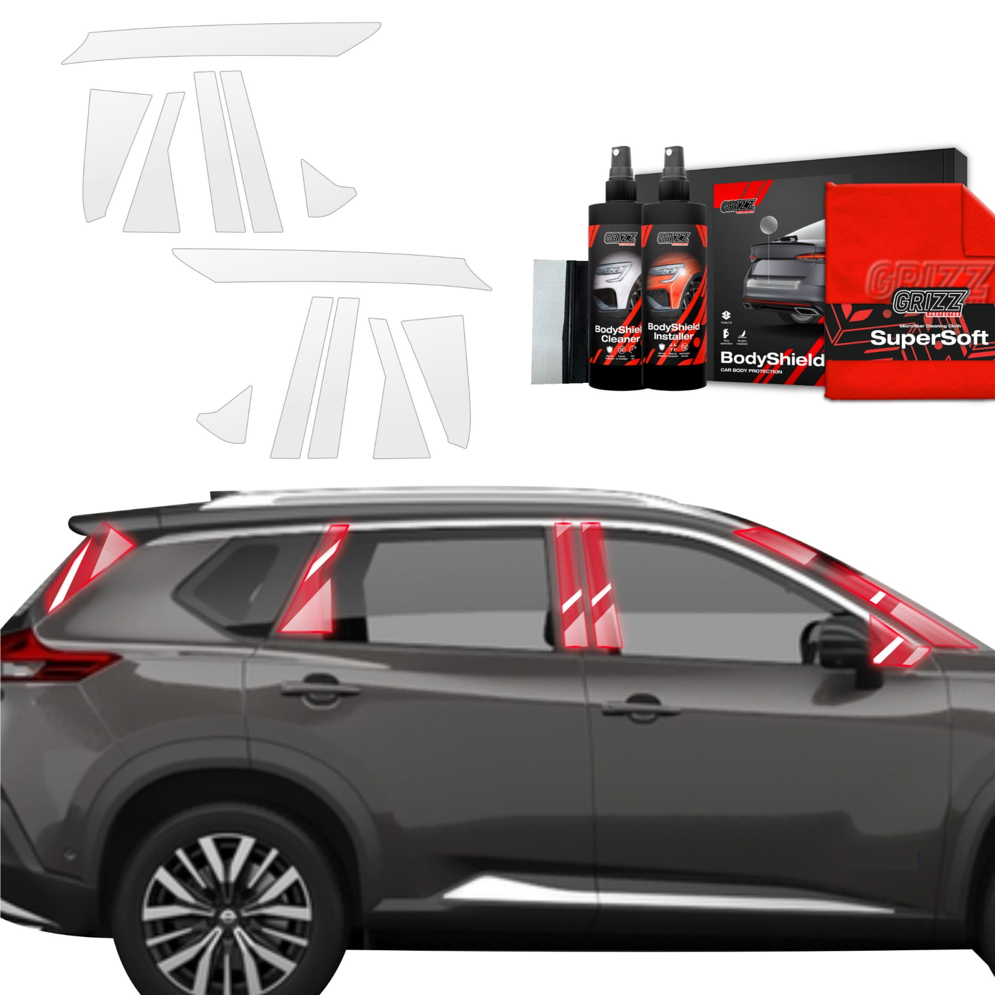 12w1 Folia ochronna Grizz Protector na słupki do Nissan X-Trail Facelift (2024-2026)