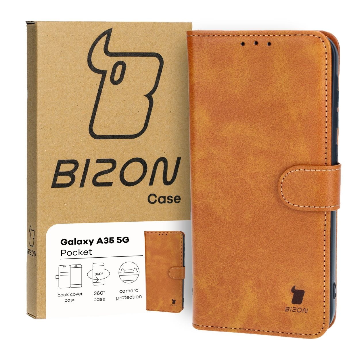 Image of Etui z klapką Bizon Case Pocket do Galaxy A35 5G, brązowe