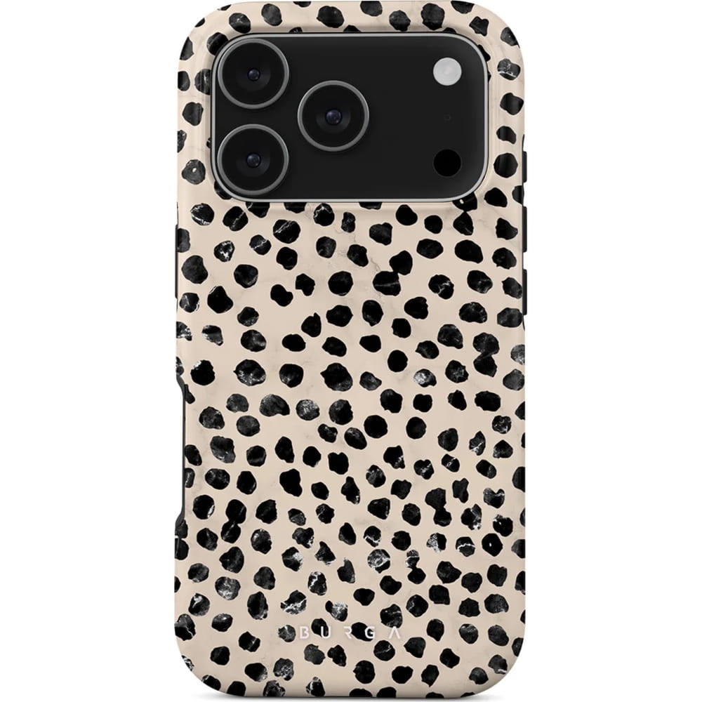 OUTLET: Etui Burga Almond Latte Tough Magnetic do iPhone 17 Pro, beżowe z czarnymi kropkami