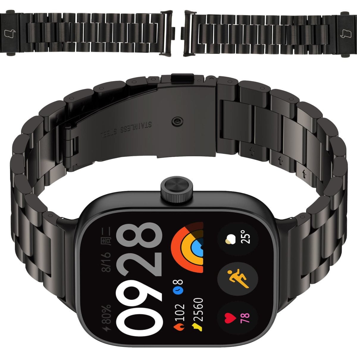 Pasek ze stali nierdzewnej Bizon Strap Watch Aura do Xiaomi Smart Band 9 Pro/8 Pro / Redmi Watch 6/5/4, czarny