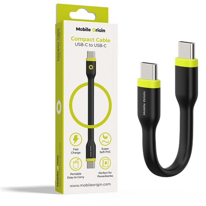 Kabel ładująco-przesyłowy Mobile Origin Compact Cable USB-C / USB-C, 60W, 480 Mbps, 10cm do Android Auto / Apple CarPlay, czarny