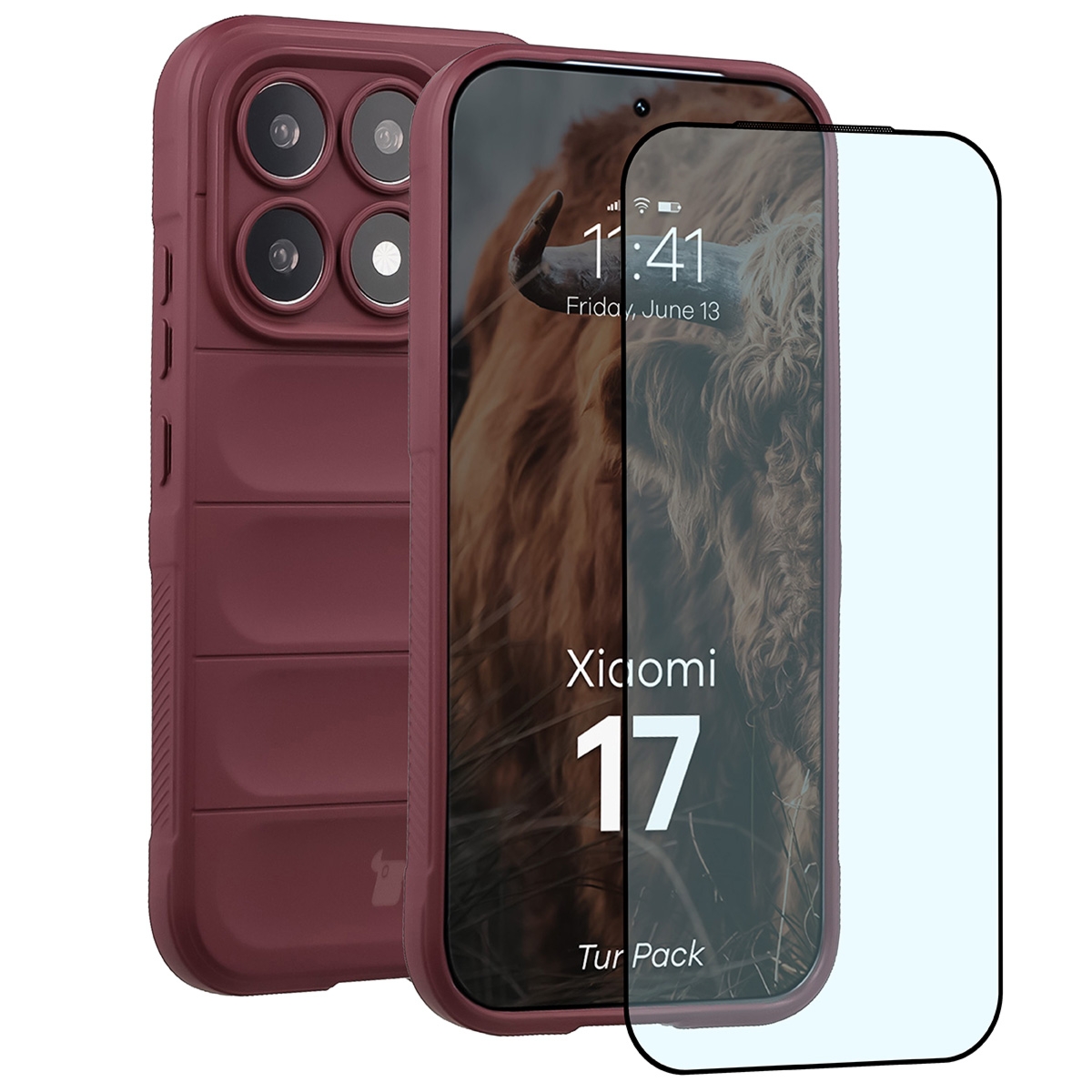 Pancerne etui + szkło hartowane Bizon Tur Pack do Xiaomi 17, burgundowe