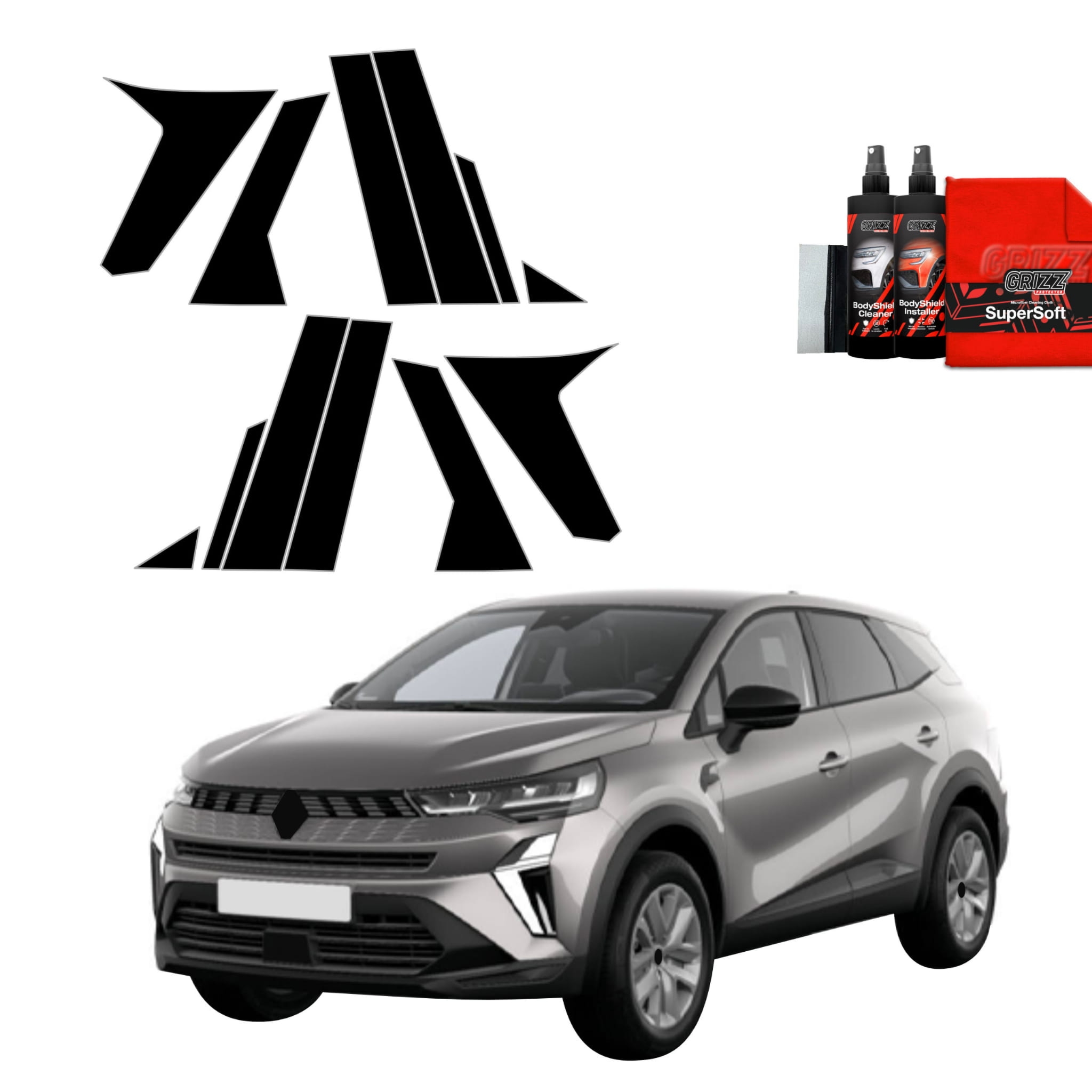 12w1 Czarna folia Grizz Protector na słupki do Renault Symbioz (2024-2026)