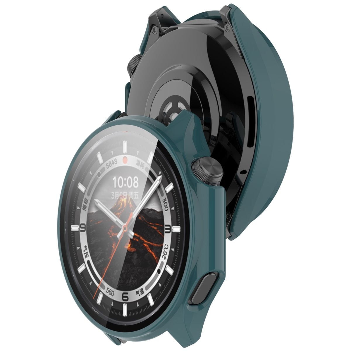 Etui ze szkłem do zegarka Bizon Case Watch Adamo do OnePlus Watch 3 / Oppo Watch X2, zielone