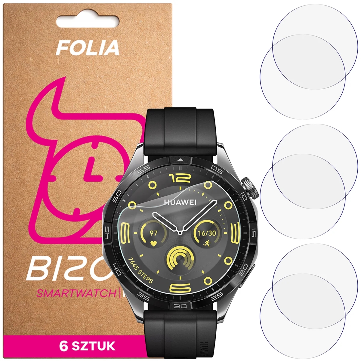 Folia ochronna na ekran zegarka Bizon Watch Film HydroFlex do Huawei Watch GT 4 46 mm Active, 6 sztuk