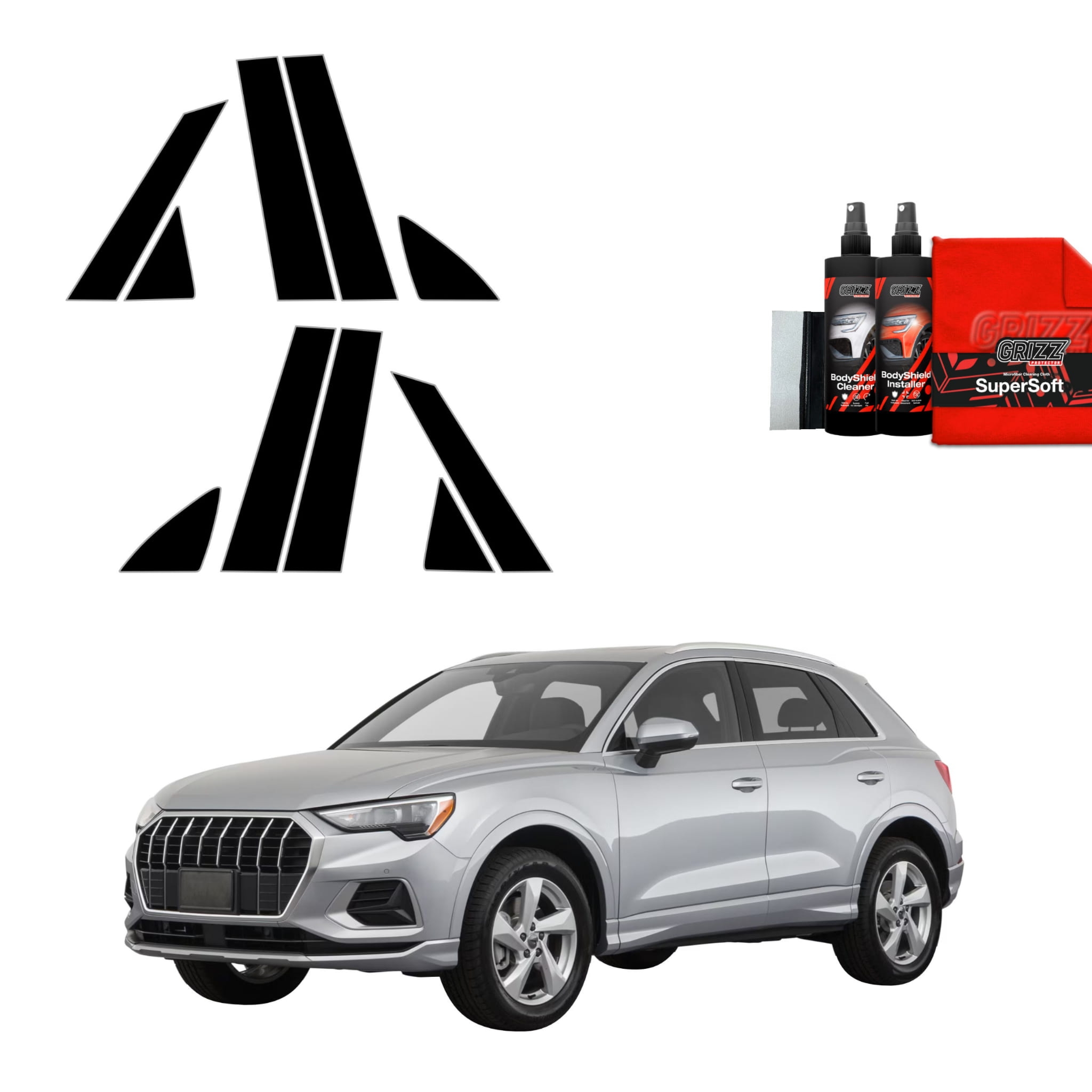 10w1 Czarna folia Grizz Protector na słupki do Audi Q3 Sportback (2018-2025)