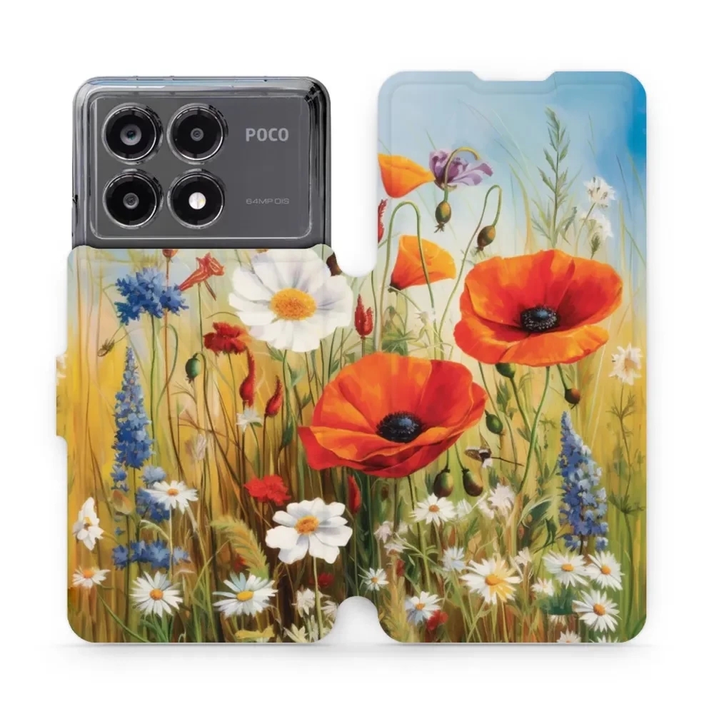 Etui z klapką do Xiaomi Poco X6 Pro, Mobiwear Book, łąkowe kwiaty