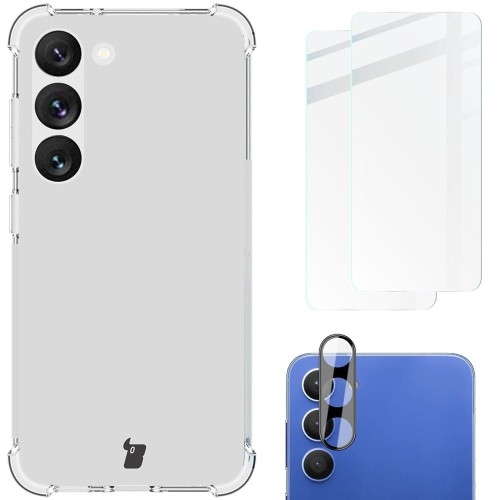 Image of Etui + 2x szkło + obiektyw Bizon Case Clear Pack do Galaxy S23, przezroczyste