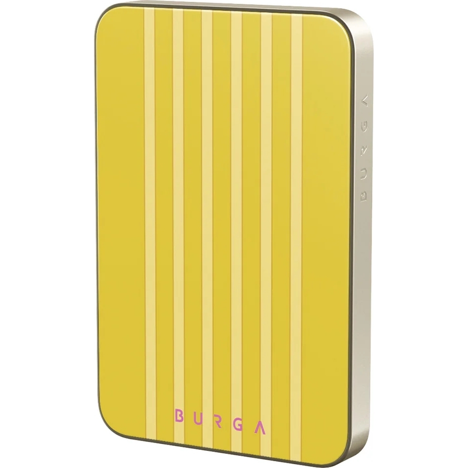 Powerbank indukcyjny Burga Slim Magnetic Sunbreak, magnetyczny do MagSafe, Qi, USB-C, PD, 20W, 5000mAh + kabel USB-C, złoty w żółty wzór w paski