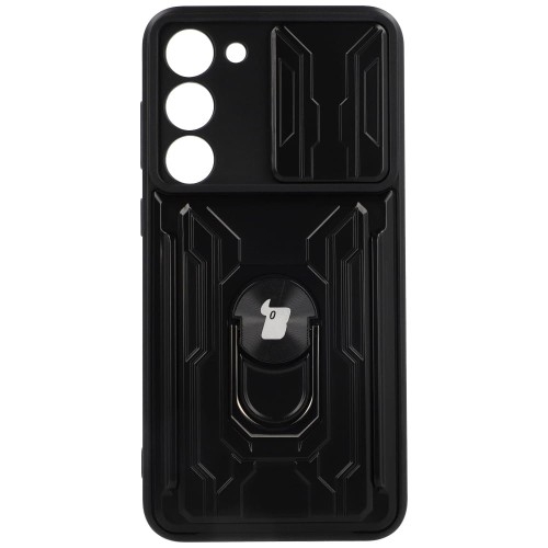 Image of Etui Bizon Case Camshield Card Slot Ring do Galaxy S23 Plus, czarne