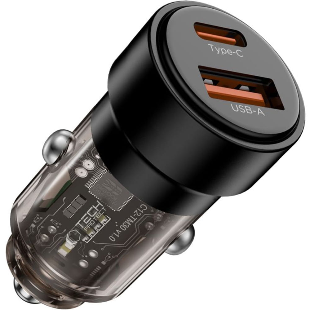 Image of Ładowarka samochodowa Tech-Protect CC03, PD 75W, 1x USB-A / 1x USB-C, czarna