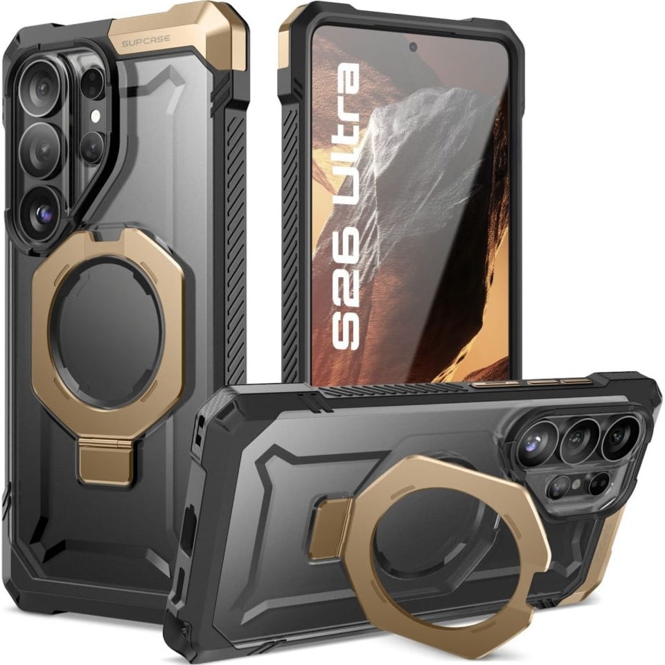 Etui pancerne Supcase UB Grip MagSafe do Galaxy S26 Ultra, szaro-przezroczysto-złote