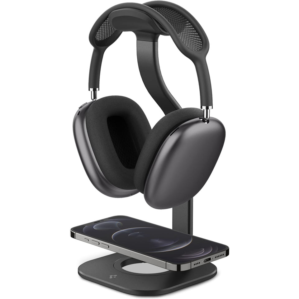 Stojak Spigen Nanotac Stand S380 do słuchawek AirPods Max i do ładowarki MagFit, czarny