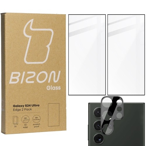 Image of 2x Szkło + szybka na aparat BIZON Edge 2 Pack do Galaxy S24 Ultra