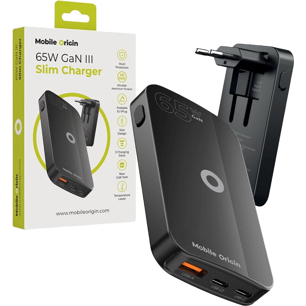 Image of Ładowarka sieciowa Mobile Origin Slim Charger 65W, 2x USB-C, USB-A, GaN, PD, czarna