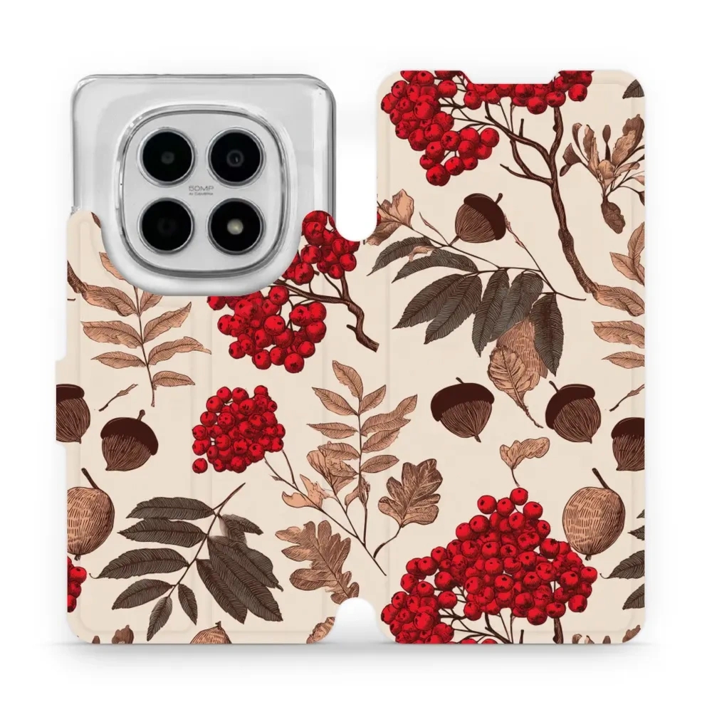 Etui z klapką do Xiaomi POCO M8 5G, Mobiwear Book, jarzębina na ecru
